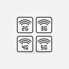 Mobile network technology 2G, 3G, 4G, 5G vector icon in thin line style