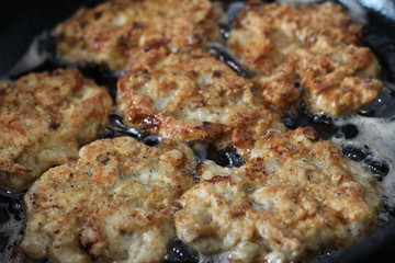 chopped cutlets fried in a pan