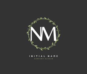 N M NM Beauty vector initial logo, handwriting logo of initial signature, wedding, fashion, jewerly, boutique, floral and botanical with creative template for any company or business.