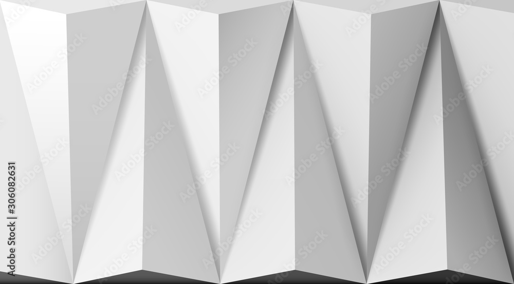 Poster Abstract white background with triangular 3D shapes in pattern and side light