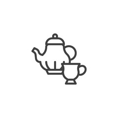 Teapot and tea cup line icon. linear style sign for mobile concept and web design. Kettle glass tea outline vector icon. Symbol, logo illustration. Vector graphics