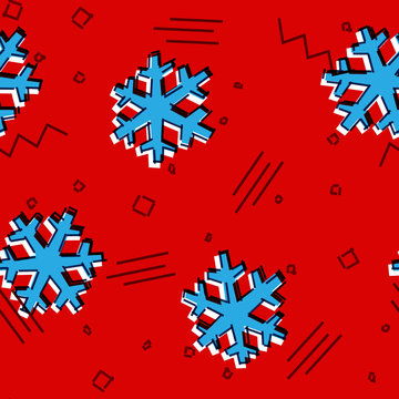Christmas seamless snowflakes pattern with memphis styled snow stars for holiday ornaments, corporate greeting prints and xmas greeting cards