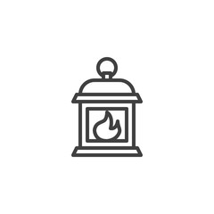 Gas lantern with burning light line icon. linear style sign for mobile concept and web design. Lantern lamp light outline vector icon. Symbol, logo illustration. Vector graphics