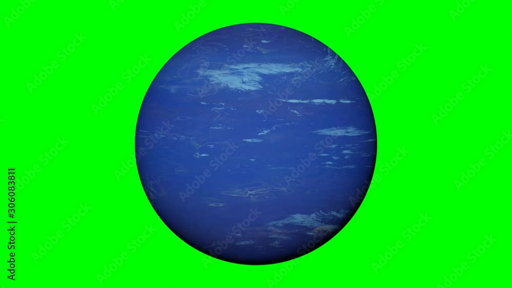 Wall mural planet neptune rotating, solar system object in outer space isolated on green screen background, 4k 
