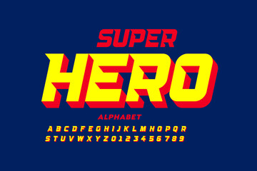 Comics super hero style font, alphabet letters and numbers