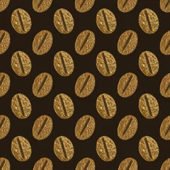 Foto op Plexiglas Koffie Koffiebonen gouden naadloze patroon. Abstracte handgeschilderde gouden achtergrond. Gestileerde textuur in vintage stijl.