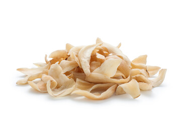 Pile of dried lily bulbs isolate on white background. Chinese herbal medicine.