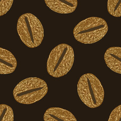 Coffee beans gold seamless pattern. Abstract hand painted golden background. Stylized texture in vintage style.