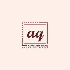 AQ Initial handwriting logo concept, with line box template vector