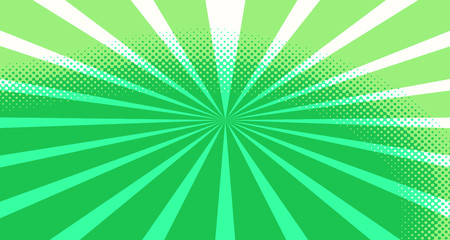 Vintage colorful comic book background. Green blank bubbles of different shapes. Rays, radial, halftone, dotted effects. For sale banner for your designe 1960s. Copy space vector eps10.