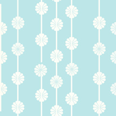 Seamless Pattern of Repeated Geometric White Flowers Garland on Turquoise Background