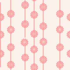Seamless Pattern of Floral Geometric Garlands on Pink Coral Background