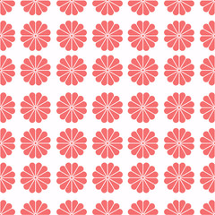 Seamless Pattern of Symmetric Coral Geometric Flowers Elements on Neutral Background.