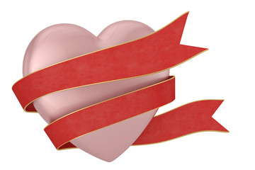 Ribbon with heart 3D rendering Isolated on white background. 3d illustration