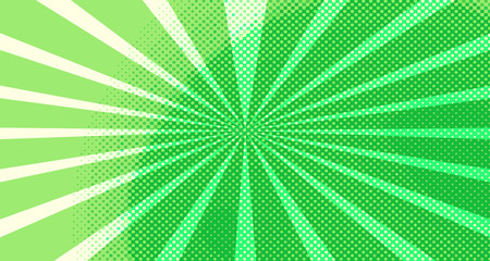 Vintage colorful comic book background. Green blank bubbles of different shapes. Rays, radial, halftone, dotted effects. For sale banner for your designe 1960s. Copy space vector eps10.