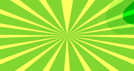 Vintage colorful comic book background. Green blank bubbles of different shapes. Rays, radial, halftone, dotted effects. For sale banner for your designe 1960s. Copy space vector eps10.