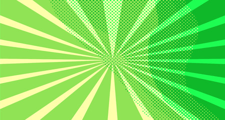 Vintage colorful comic book background. Green blank bubbles of different shapes. Rays, radial, halftone, dotted effects. For sale banner for your designe 1960s. Copy space vector eps10.