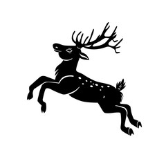 Jumping deer silhouette isolated on white background. Vector graphics.
