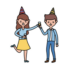 Woman and man with birthday hat vector design