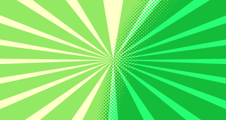 Vintage colorful comic book background. Green blank bubbles of different shapes. Rays, radial, halftone, dotted effects. For sale banner for your designe 1960s. Copy space vector eps10.