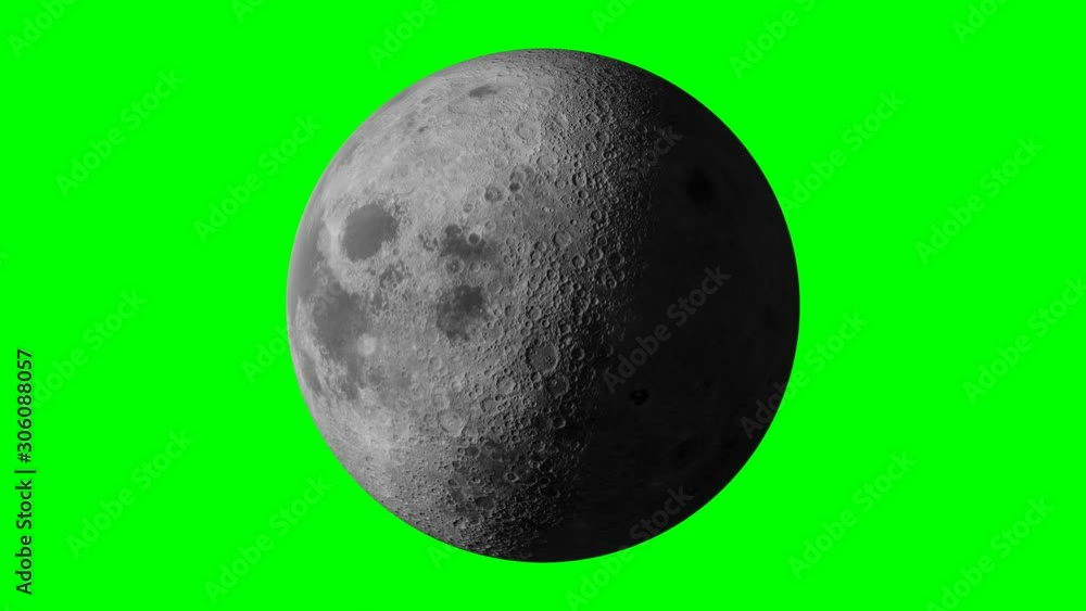 Wall mural moon rotating, solar system object in outer space isolated on green screen background, 4k loop