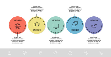 Vector flat template circle infographics. Business concept with 5 options and parts. Five steps for content, flowchart, timeline, levels, marketing, presentation, graph, diagrams, slideshow