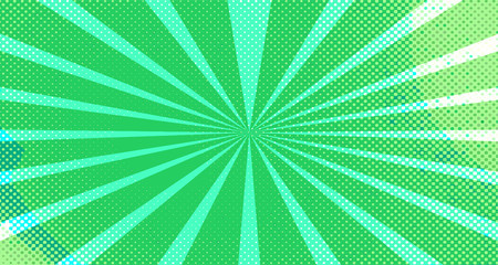 Vintage colorful comic book background. Green blank bubbles of different shapes. Rays, radial, halftone, dotted effects. For sale banner for your designe 1960s. Copy space vector eps10.