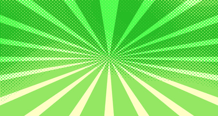 Vintage colorful comic book background. Green blank bubbles of different shapes. Rays, radial, halftone, dotted effects. For sale banner for your designe 1960s. Copy space vector eps10.