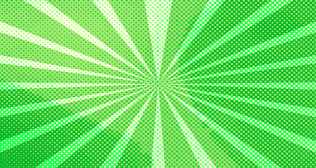 Vintage colorful comic book background. Green blank bubbles of different shapes. Rays, radial, halftone, dotted effects. For sale banner for your designe 1960s. Copy space vector eps10.