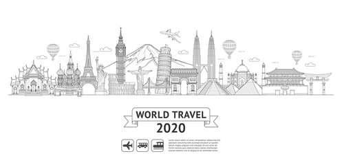 World travel doodle art drawing style vector illustrations. Famous landmarks in the world.