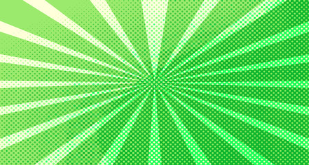 Vintage colorful comic book background. Green blank bubbles of different shapes. Rays, radial, halftone, dotted effects. For sale banner for your designe 1960s. Copy space vector eps10.