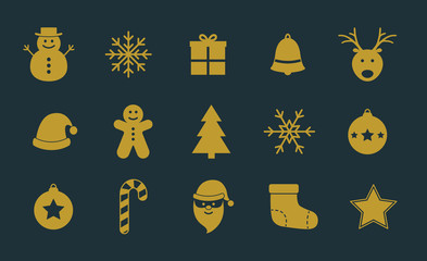 Golden Christmas elements. Collection. Vector