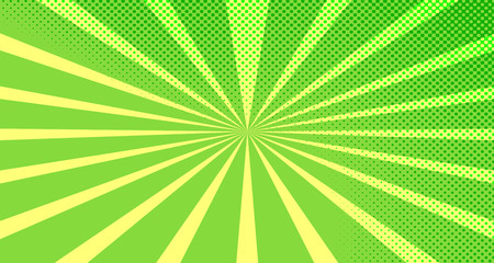 Vintage colorful comic book background. Green blank bubbles of different shapes. Rays, radial, halftone, dotted effects. For sale banner for your designe 1960s. Copy space vector eps10.