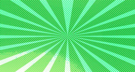 Vintage colorful comic book background. Green blank bubbles of different shapes. Rays, radial, halftone, dotted effects. For sale banner for your designe 1960s. Copy space vector eps10.