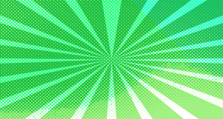 Vintage colorful comic book background. Green blank bubbles of different shapes. Rays, radial, halftone, dotted effects. For sale banner for your designe 1960s. Copy space vector eps10.