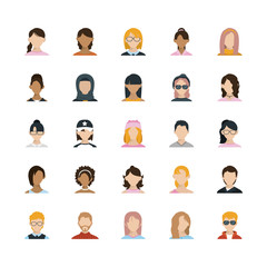 Isolated men and women heads set vector design