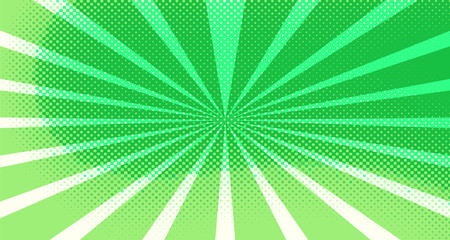 Vintage colorful comic book background. Green blank bubbles of different shapes. Rays, radial, halftone, dotted effects. For sale banner for your designe 1960s. Copy space vector eps10.