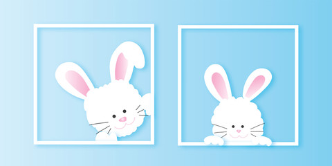 Cute rabbit with Blue background. Vectors illustrations