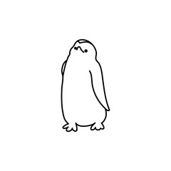 penguin chick. vector monochrome illustration. black and white image. character outline. funny doodle.