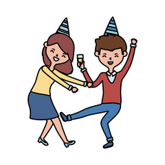 Woman and man with birthday hat vector design