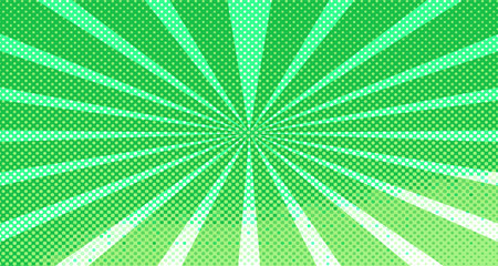 Vintage colorful comic book background. Green blank bubbles of different shapes. Rays, radial, halftone, dotted effects. For sale banner for your designe 1960s. Copy space vector eps10.