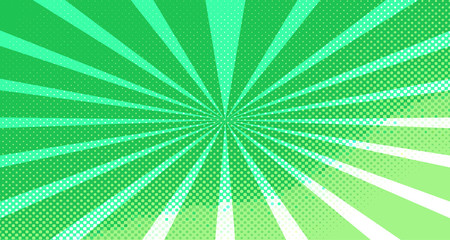 Vintage colorful comic book background. Green blank bubbles of different shapes. Rays, radial, halftone, dotted effects. For sale banner for your designe 1960s. Copy space vector eps10.