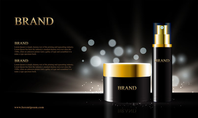 Black background for cosmetic products with bokeh lights packaging 3d illustration