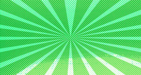Vintage colorful comic book background. Green blank bubbles of different shapes. Rays, radial, halftone, dotted effects. For sale banner for your designe 1960s. Copy space vector eps10.