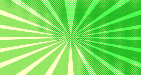 Vintage colorful comic book background. Green blank bubbles of different shapes. Rays, radial, halftone, dotted effects. For sale banner for your designe 1960s. Copy space vector eps10.