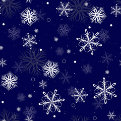 Snowflakes Background. Seamless Christmas Pattern.  Snowflakes on blue background.