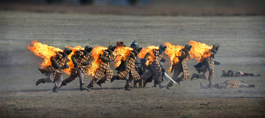 Fire stuntman. Submission to the reconstruction.