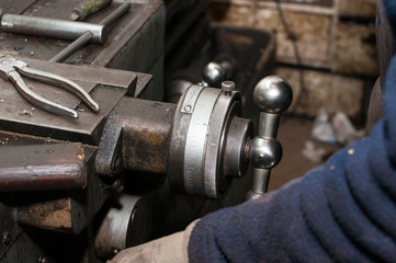 Lathe machine in workshop. metalworking on a lathe