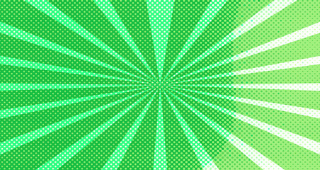 Vintage colorful comic book background. Green blank bubbles of different shapes. Rays, radial, halftone, dotted effects. For sale banner for your designe 1960s. Copy space vector eps10.
