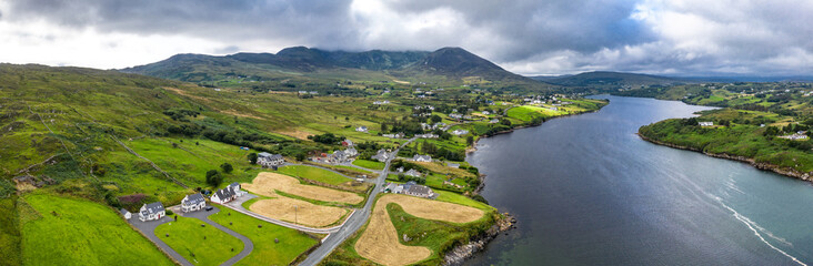 Aerial view of Teelin Bay in County Donegal on the Wild Atlantic Way in Ireland